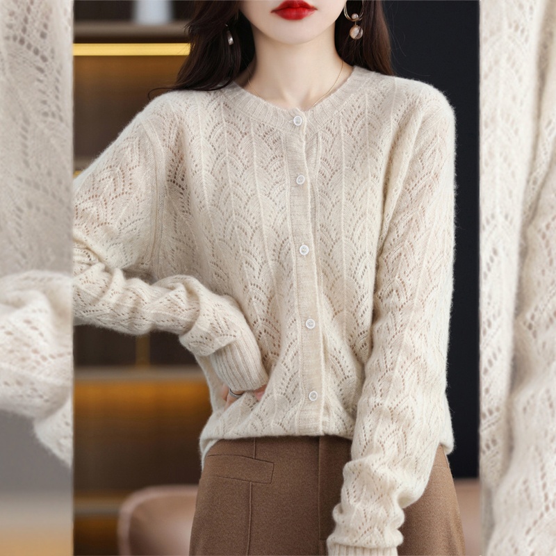 Áo khoác len cardigan cài khuy, cổ tròn thời trang thu đông phong cách Hàn Quốc, chất len mềm mịn LEK405 (Trắng)