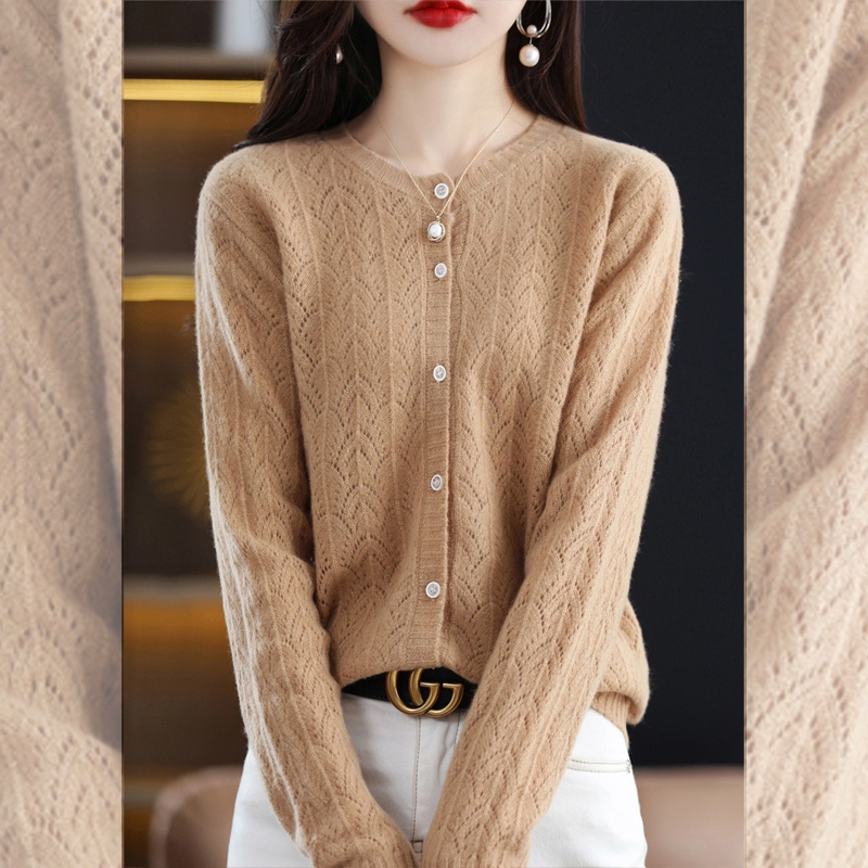 Áo khoác len cardigan cài khuy, cổ tròn thời trang thu đông phong cách Hàn Quốc, chất len mềm mịn LEK405 (Camel)