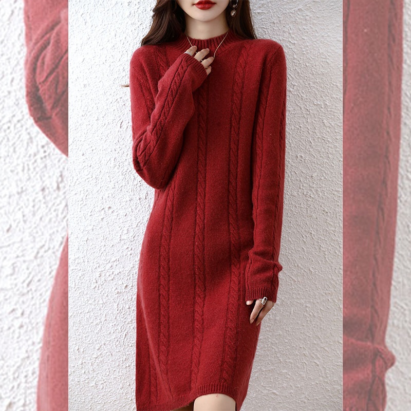 CHM024 - Váy len nữ dáng suông, thời trang thu đông, phong cách Hàn Quốc -  Đen