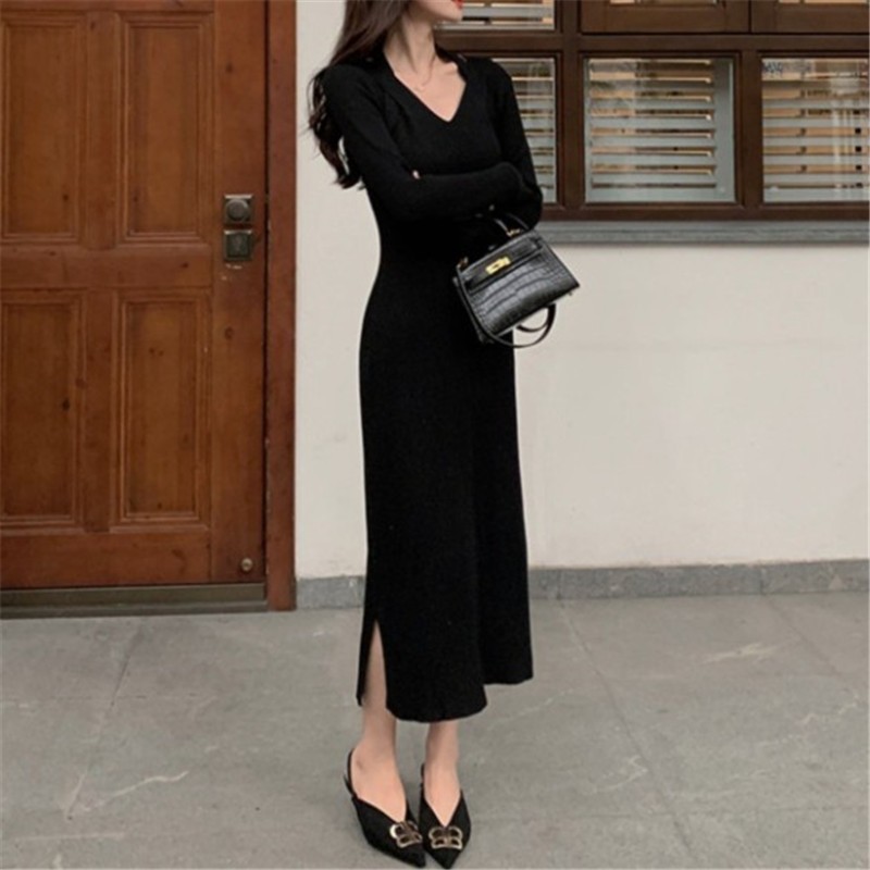 Váy Len Nữ Dáng Suông Dài Màu Đen Be Nâu Cổ Lọ Cao 3 Phân Đầm Bầu Chất Len  Dài Tay Phong Cách Hàn Quốc Chất Dày Loại 1 | Lazada.vn