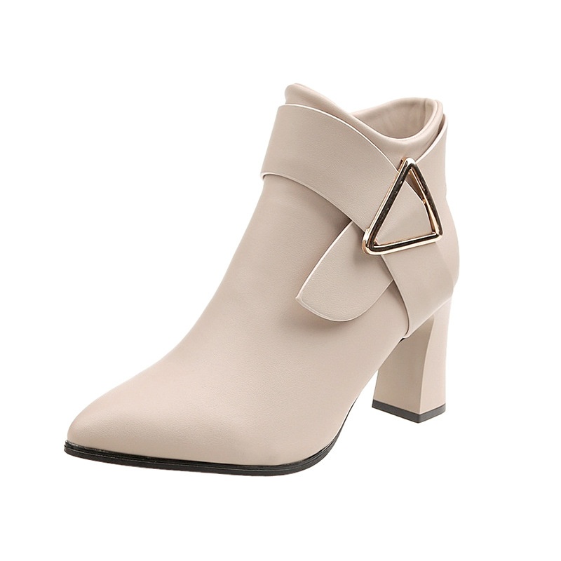 TKB004 - Boots cao gót nữ mũi nhọn, có khóa kéo, phong cách thời trang thu đông, trẻ trung (Trắng)