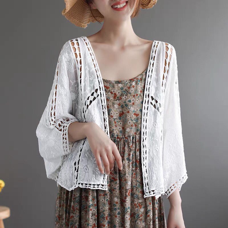 SOM002 - Cardigan nữ, áo choàng thời trang thu hè, phong cách trẻ trung - Trắng