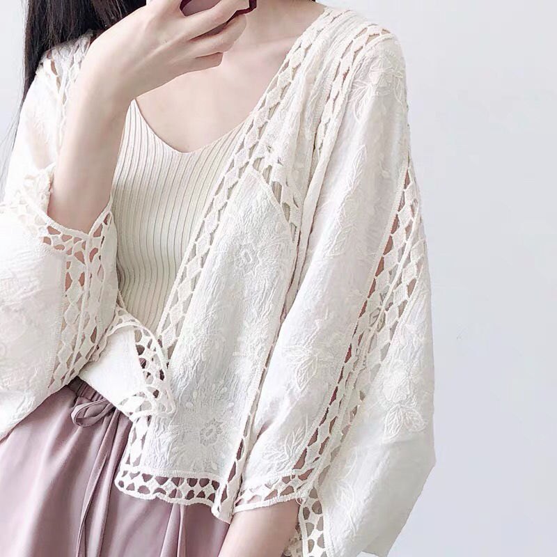 SOM002 - Cardigan nữ, áo choàng thời trang thu hè, phong cách trẻ trung - Trắng