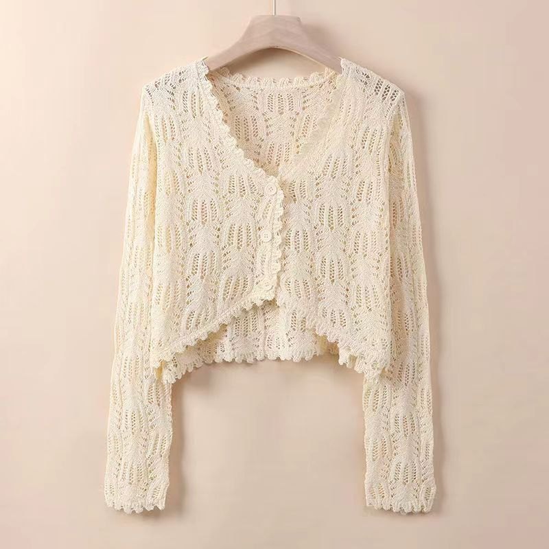 DHA002 - Áo cardigan hè thu, chất liệu vải băng lụa dệt kim thoáng mát, phong cách thời thượng - Trắng