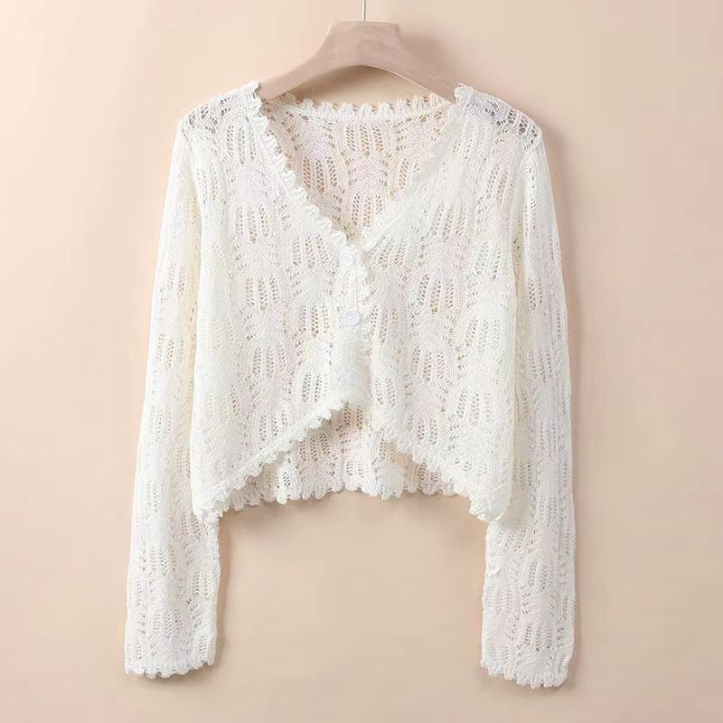 DHA002 - Áo cardigan hè thu, chất liệu vải băng lụa dệt kim thoáng mát, phong cách thời thượng - Xanh lam