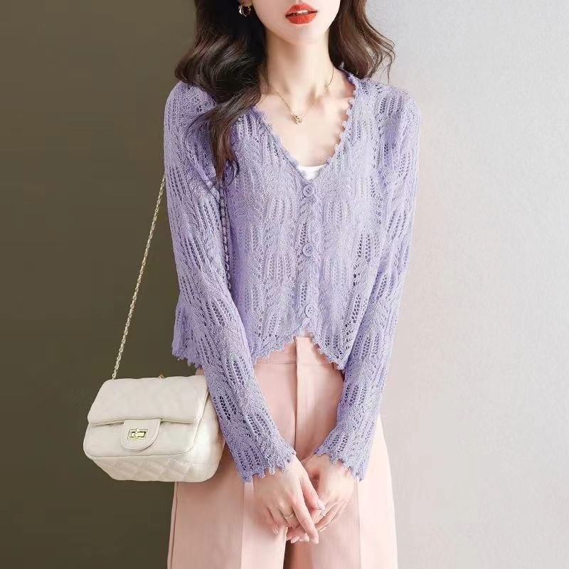 DHA002 - Áo cardigan hè thu, chất liệu vải băng lụa dệt kim thoáng mát, phong cách thời thượng - Hồng