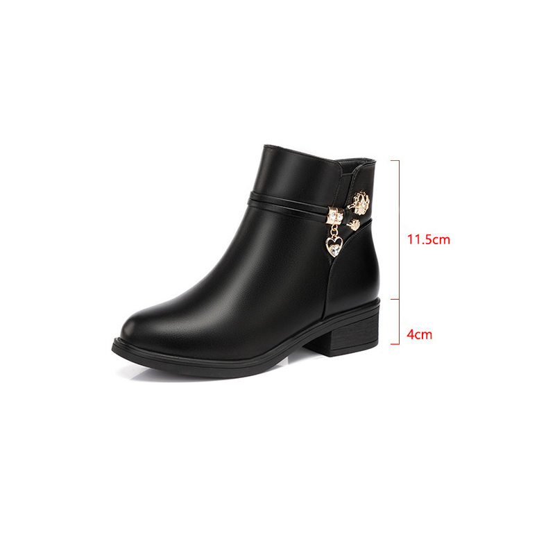 THG007 - Boots nữ cổ ngắn, da mềm, đế êm ái, phong cách Hàn Quốc - Đen