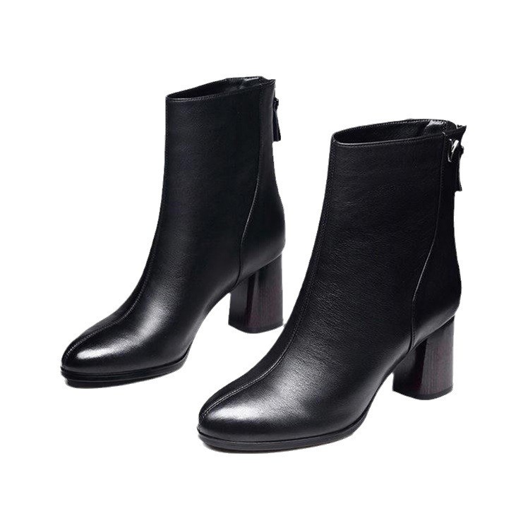 TDT002 - Boots nữ gót vuông cao 5cm, mũi nhọn, cổ rộng thời trang công sở, phong cách Hàn Quốc