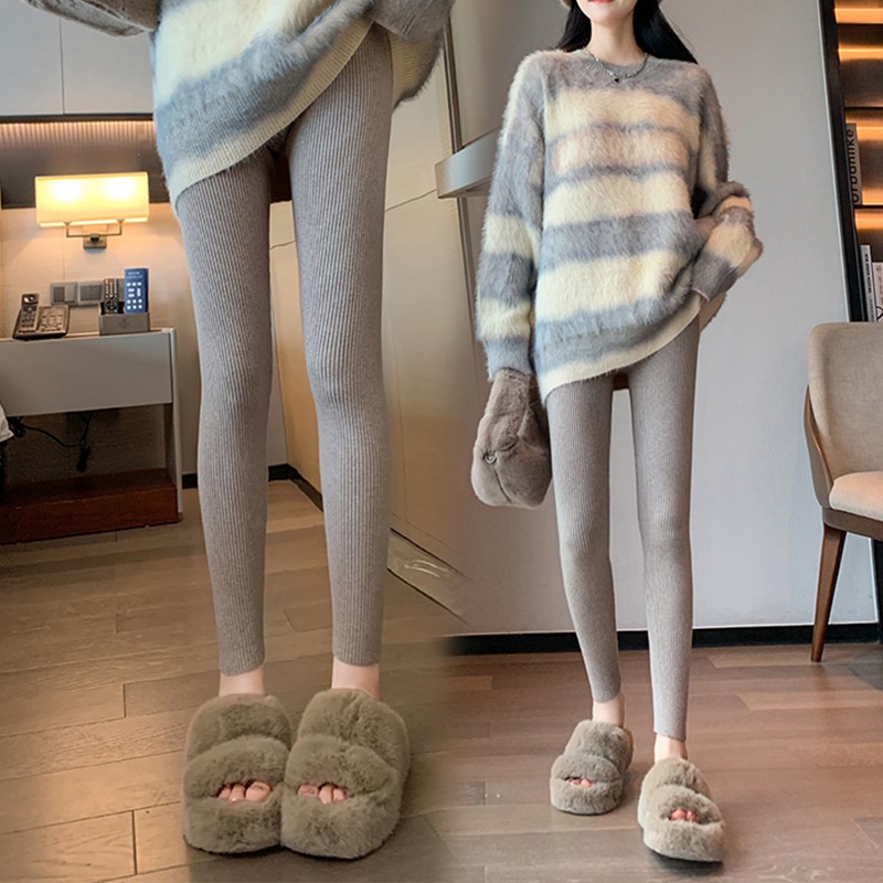 LEC011 - Quần đông xuân, quần legging nữ cạp cao, co giãn ấm áp - Xám