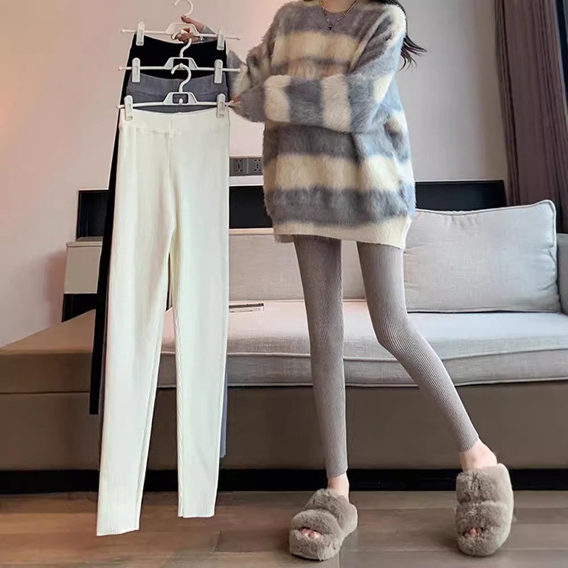 LEC011 - Quần đông xuân, quần legging nữ cạp cao, co giãn ấm áp - Xám