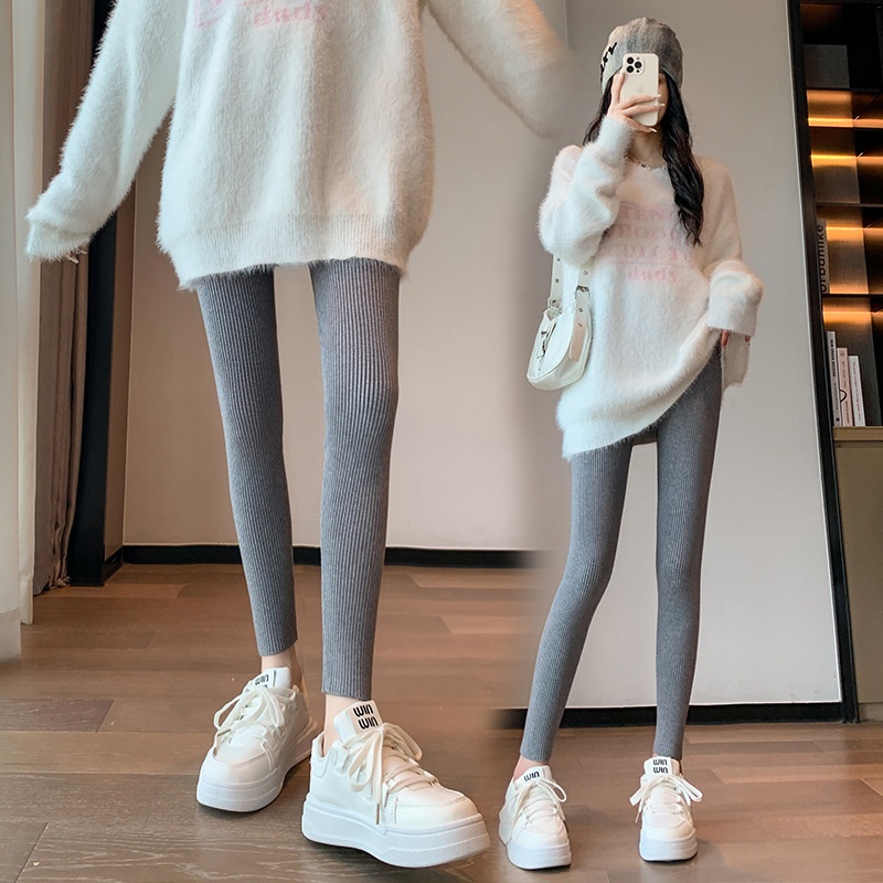 LEC011 - Quần đông xuân, quần legging nữ cạp cao, co giãn ấm áp - Xám