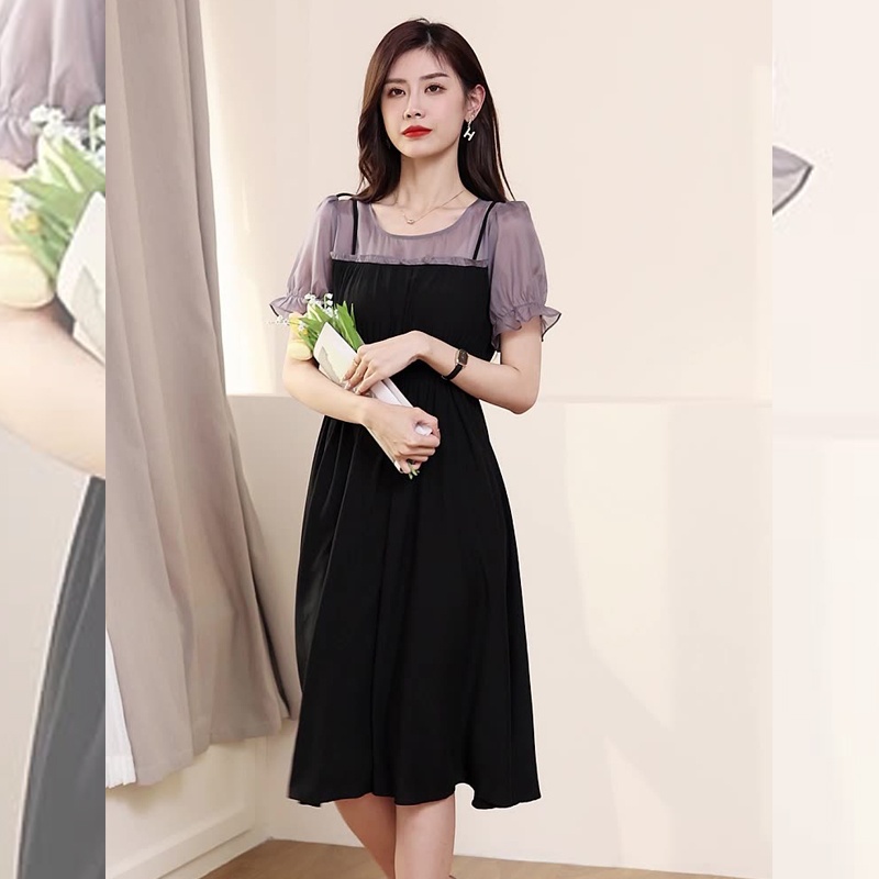 SAM065 - Váy nữ thanh lịch phong cách nữ thần vintage/ Vải: 70% polyester, 30% cotton - Kết cấu lụa mịn - Xám