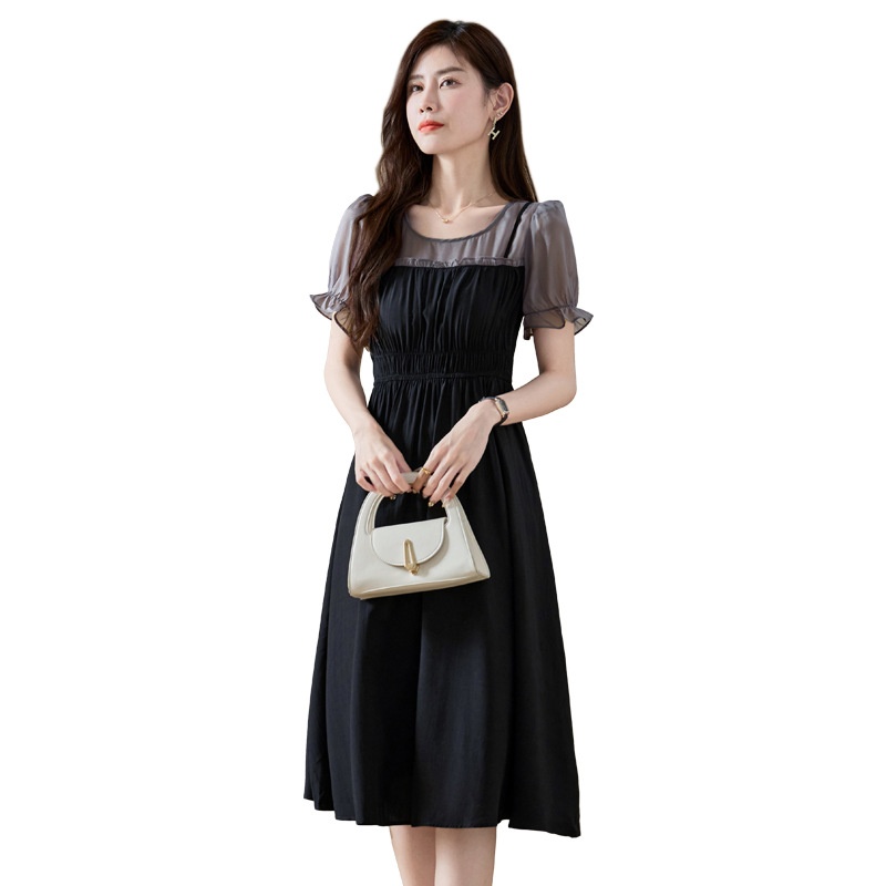 SAM065 - Váy nữ thanh lịch phong cách nữ thần vintage/ Vải: 70% polyester, 30% cotton - Kết cấu lụa mịn - Xám