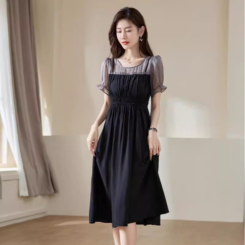 SAM065 - Váy nữ thanh lịch phong cách nữ thần vintage/ Vải: 70% polyester, 30% cotton - Kết cấu lụa mịn - Xám