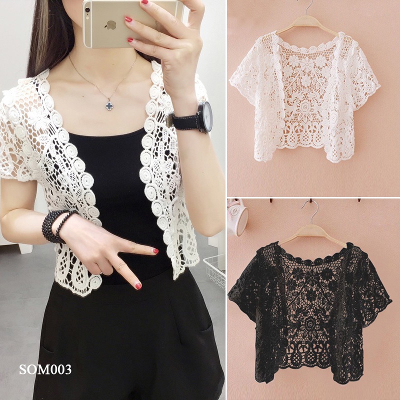 SOM003 - Áo khoác ren nữ mỏng chống nắng, tôn dáng thời trang trẻ trung - Trắng