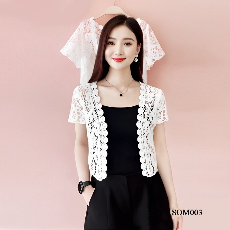 SOM003 - Áo khoác ren nữ mỏng chống nắng, tôn dáng thời trang trẻ trung - Trắng