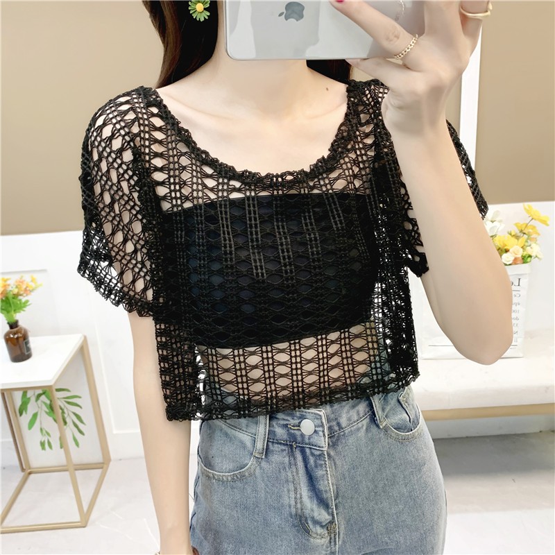 RDA003 - Áo lưới cotton mùa hè thời trang phong cách trẻ trung - Đen