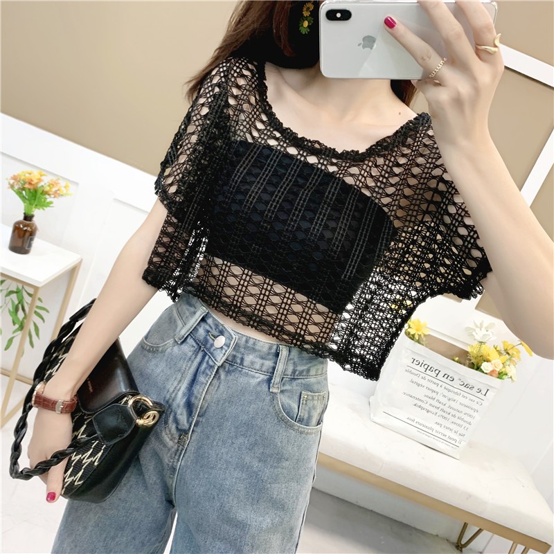 RDA003 - Áo lưới cotton mùa hè thời trang phong cách trẻ trung - Đen