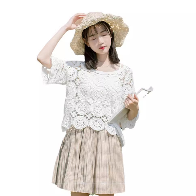 RDA001 - Áo hoa lưới tay lỡ dáng rộng phối đồ thời trang phong cách Hàn Quốc - Be