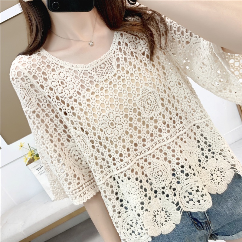 RDA004 - Áo ren cotton dáng rộng thời trang phong cách Hàn Quốc - Be