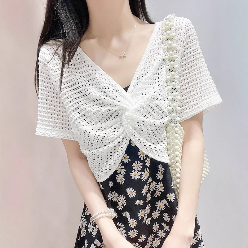 CDM001 - Áo ren lửng thời trang phong cách Hàn Quốc trẻ trung, tôn dáng, che khuyết điểm - Trắng