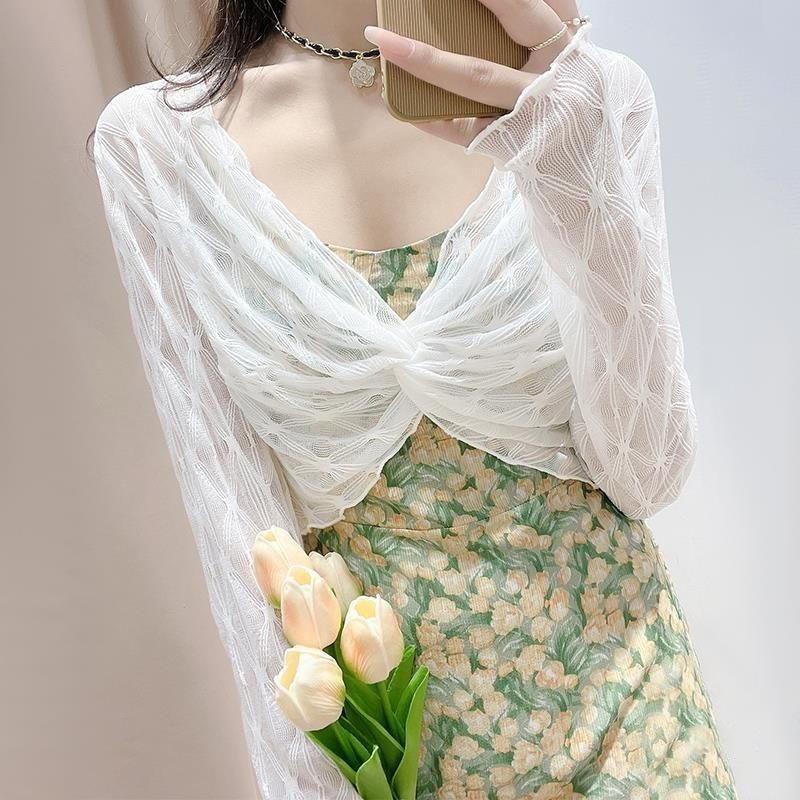 CDM002 - Áo ren lửng dài tay phong cách Hàn Quốc trẻ trung, tôn dáng, che khuyết điểm - Trắng