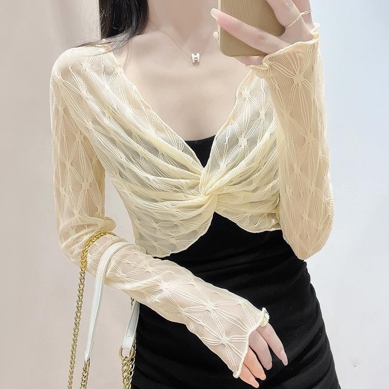 CDM002 - Áo ren lửng dài tay phong cách Hàn Quốc trẻ trung, tôn dáng, che khuyết điểm - Be