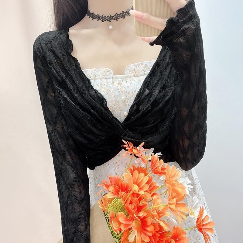 CDM002 - Áo ren lửng dài tay phong cách Hàn Quốc trẻ trung, tôn dáng, che khuyết điểm - Đen