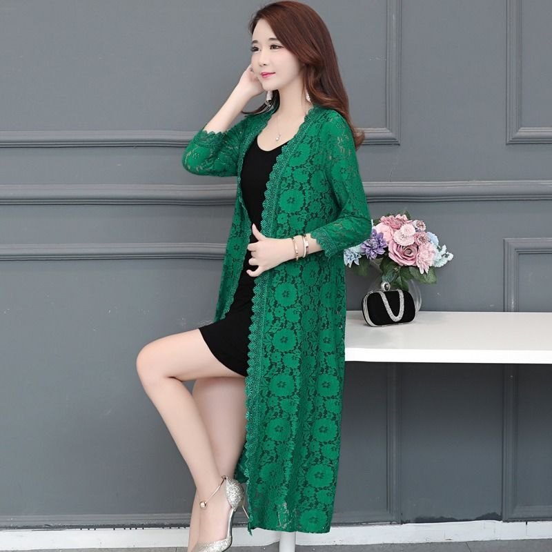 CDM003 - Áo choàng ren dáng dài thời trang phong cách Hàn Quốc - Xanh lá cây