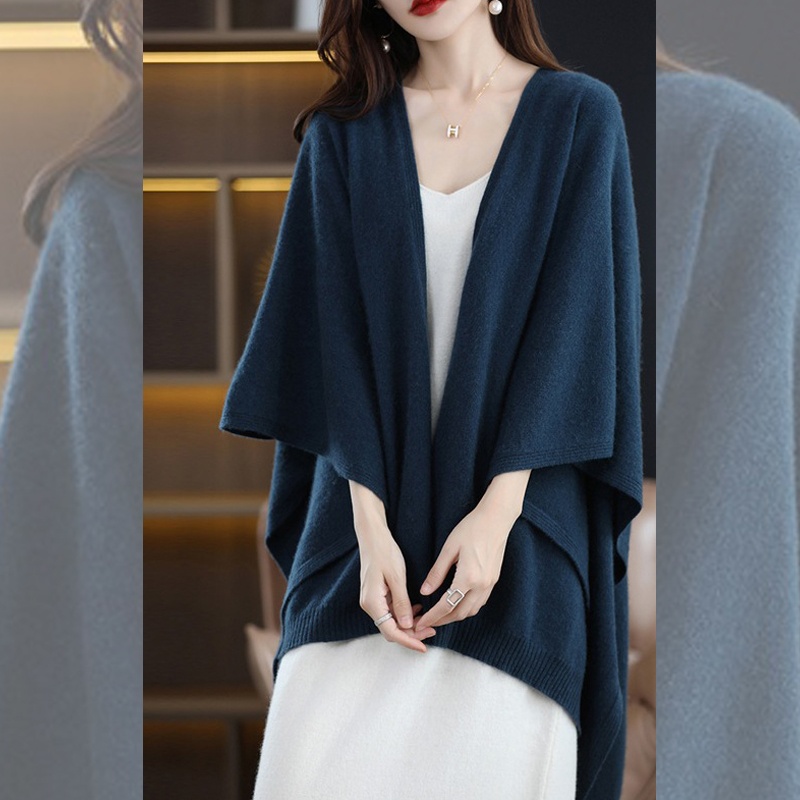 HVO007 - Áo khoác len nữ, cardigan nữ dáng rộng, màu trơn thanh lịch - Xanh lam