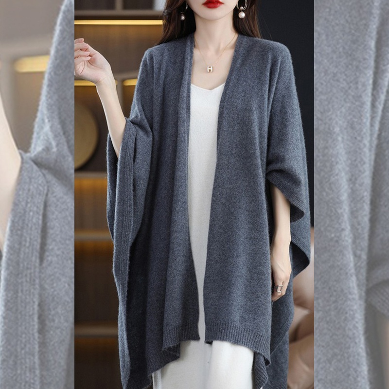 HVO007 - Áo khoác len nữ, cardigan nữ dáng rộng, màu trơn thanh lịch - Xám