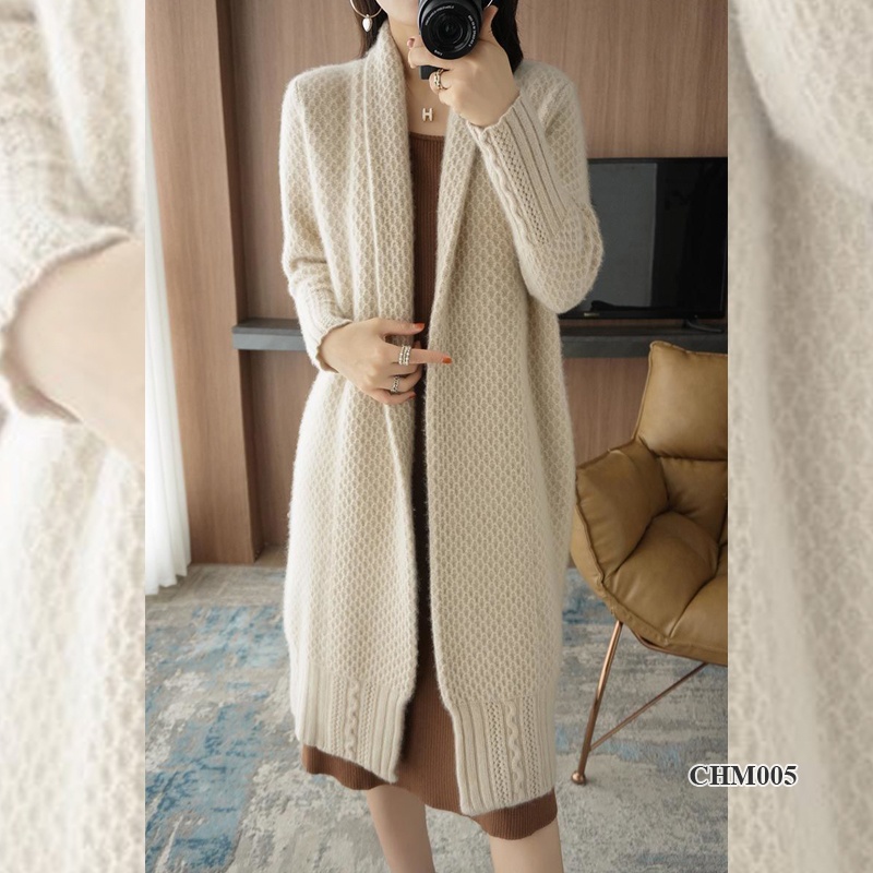 CHM005 - Áo len Cardigan nữ thời trang thu đông, phong cách cổ điển - Be