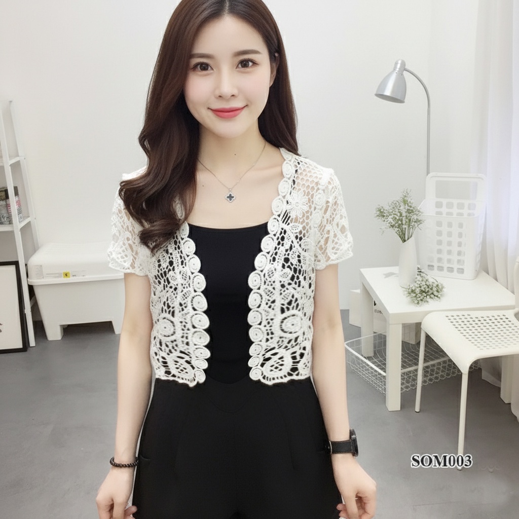 SOM003 - Áo khoác ren lửng, áo khoác nữ mỏng , tôn dáng thời trang trẻ trung - Trắng
