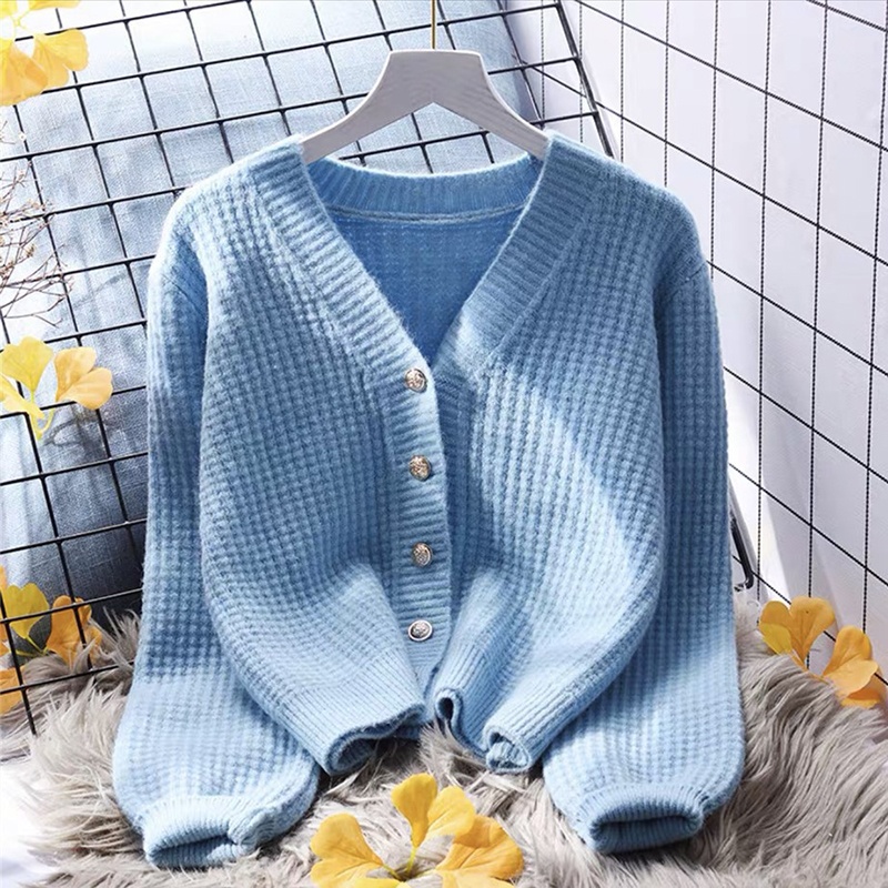 Áo khoác len cardigan nữ dài tay, thân ngắn kiểu Nhật trẻ trung, thời trang thu đông SGC009 - Xanh lam