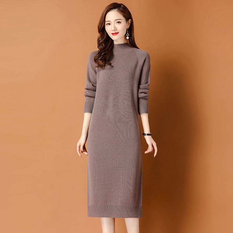 Váy len nữ dáng dài, form rộng, thời trang thu đông SGC004 - Nâu