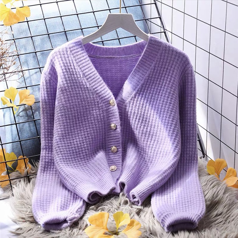 Áo khoác len cardigan nữ dài tay, thân ngắn kiểu Nhật trẻ trung, thời trang thu đông SGC009 - Tím
