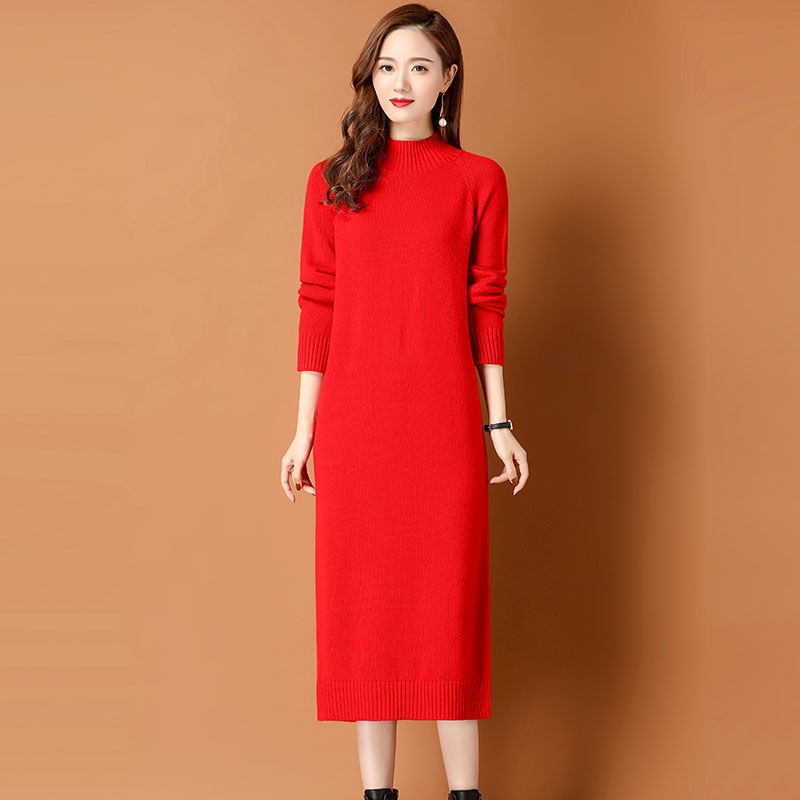 Váy len nữ dáng dài, form rộng, thời trang thu đông SGC004 - Đỏ