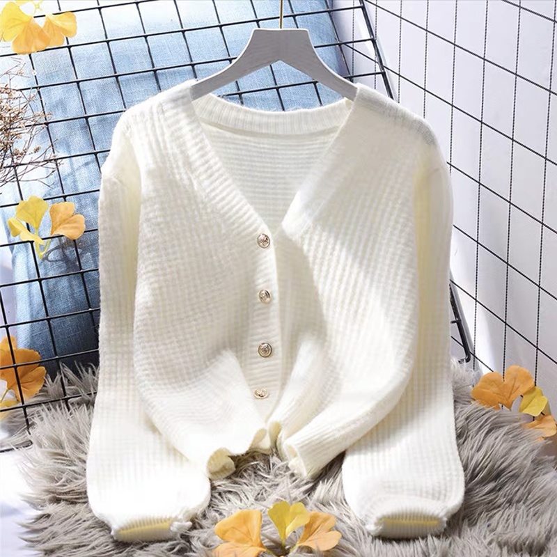 Áo khoác len cardigan nữ dài tay, thân ngắn kiểu Nhật trẻ trung, thời trang thu đông SGC009 - Trắng
