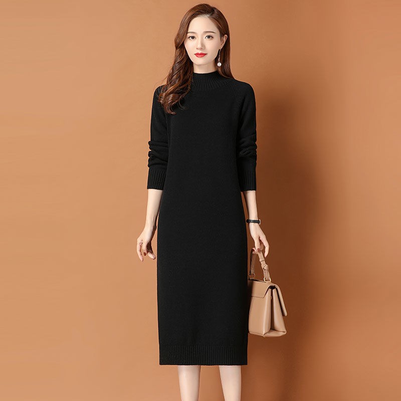 Váy len nữ dáng dài, form rộng, thời trang thu đông SGC004 - Đen