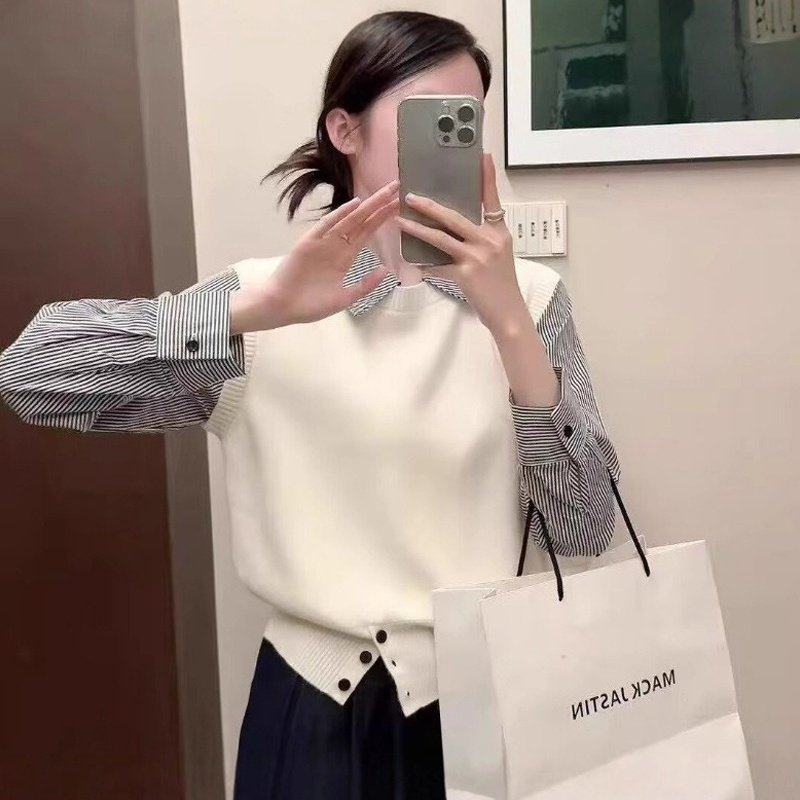 Áo len nữ dệt kim giả 2 mảnh, cổ đức phong cách công sở, thời trang thu đông DSL001 - Be