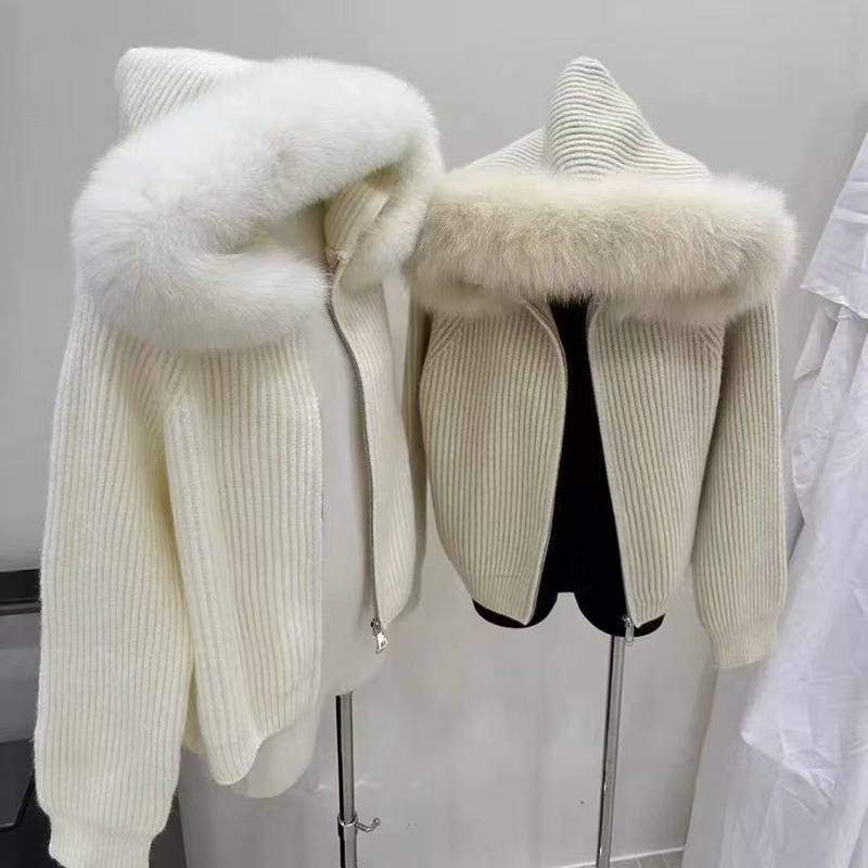 Áo khoác len nữ cardigan dài tay kéo khóa, có mũ lông trùm đầu phong cách Hàn Quốc DSL008 -KK