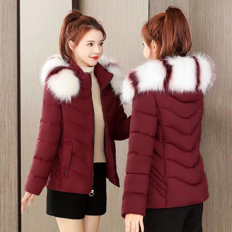 Áo phao nữ dáng ngắn, thời trang thu đông, cổ lông ấm áp tháo rời tiện lợi trẻ trung KLP004 - Đỏ đô