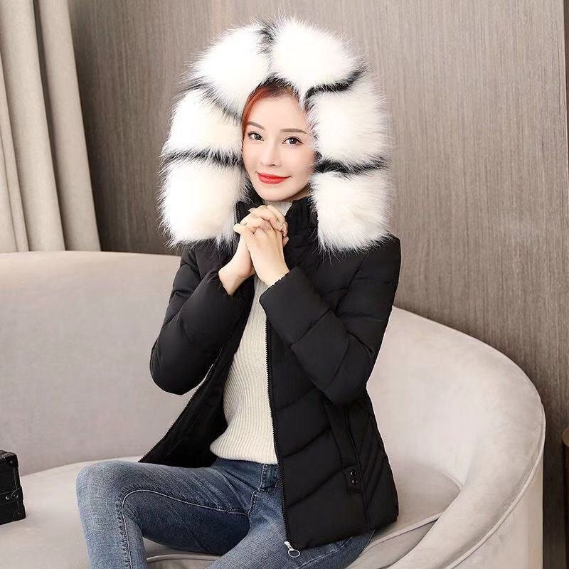 Áo phao nữ dáng ngắn, thời trang thu đông, cổ lông ấm áp tháo rời tiện lợi trẻ trung KLP004 - Đen