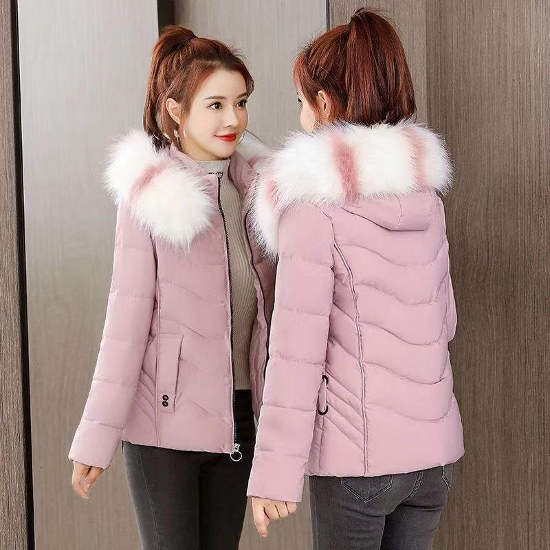 Áo phao nữ dáng ngắn, thời trang thu đông, cổ lông ấm áp tháo rời tiện lợi trẻ trung KLP004 - Hồng