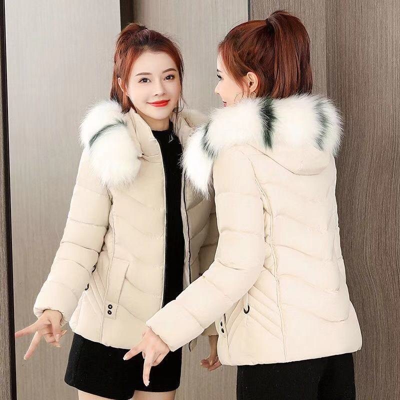 Áo phao nữ dáng ngắn, thời trang thu đông, cổ lông ấm áp tháo rời tiện lợi trẻ trung KLP004 - Trắng