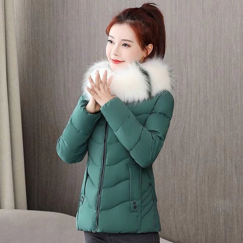 Áo phao nữ dáng ngắn, thời trang thu đông, cổ lông ấm áp tháo rời tiện lợi trẻ trung KLP004 - Xanh rêu