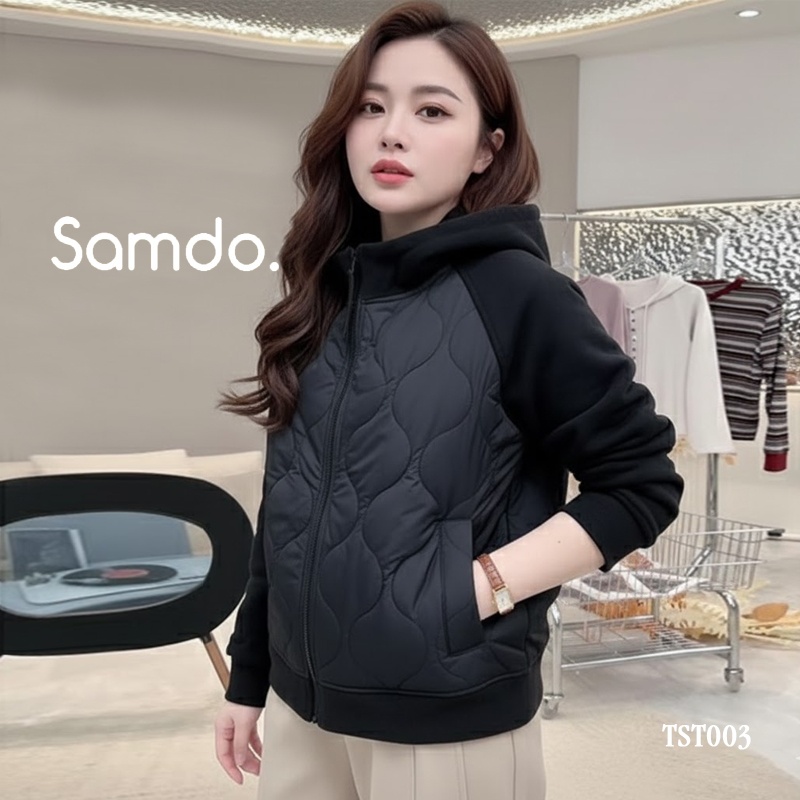 Áo phao nữ dáng ngắn, lót lông ấm áp, phong cách trẻ trung PNI001 - Đen