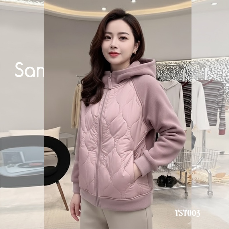 Áo phao nữ dáng ngắn, lót lông ấm áp, phong cách trẻ trung PNI001 - Hồng