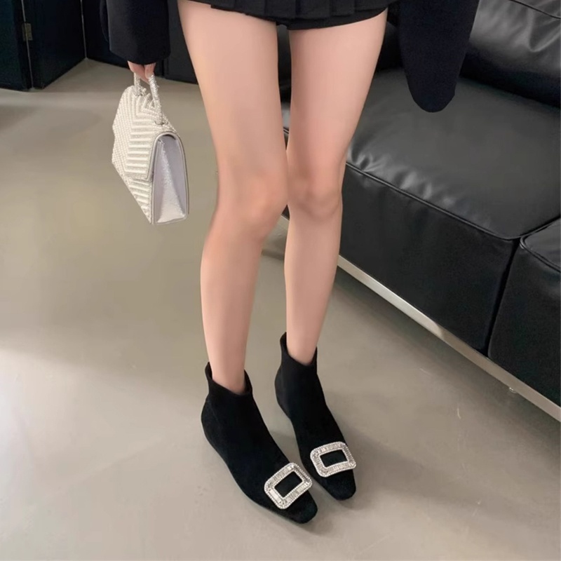 Giày boots cao giấu gót 4cm, da lộn cao cấp LEV041 - Vuông