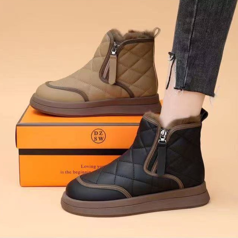 Boots nữ đế dày, lót lông ấm áp, chống thấm nước, phù hợp đại hàn TCS008 - Đen